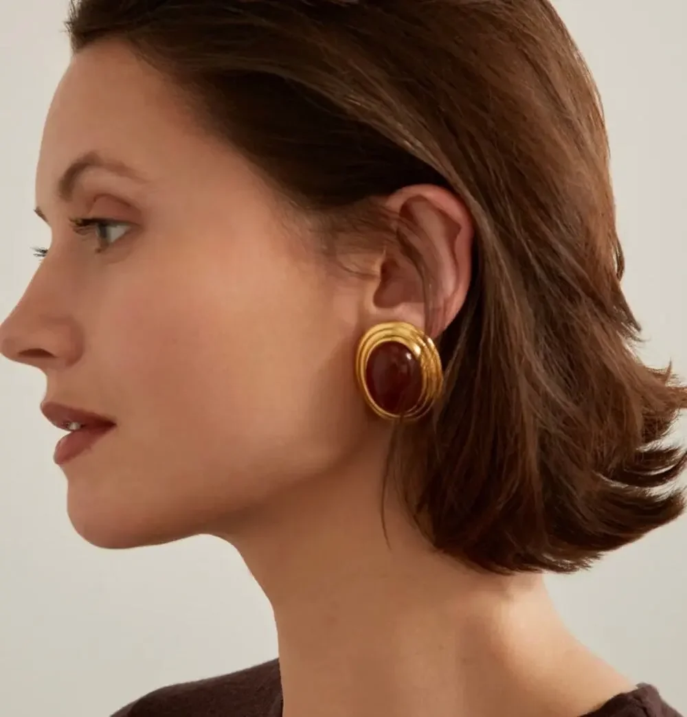Ben Amun Vega Burgundy Earrings 24K Gold Plated Clip On Stud Lightweight